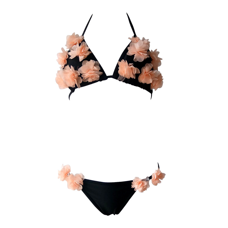 F4691 Women Bikini Set Floral Petals Halter Bandage Push Up Skimpy Swimwear